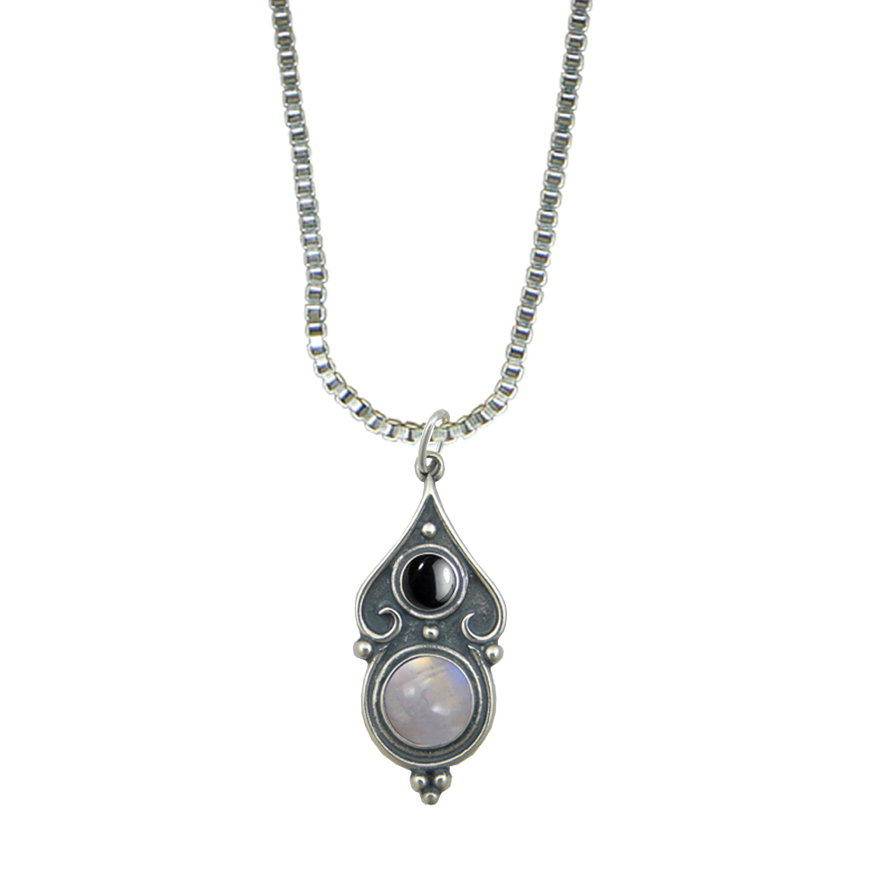 Sterling Silver Romantic Necklace in Rainbow Moonstone And Hematite